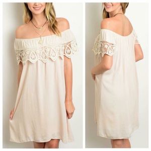 🆕🐚 SM(2/4) fully lined,off shoulder dress-crochet detail